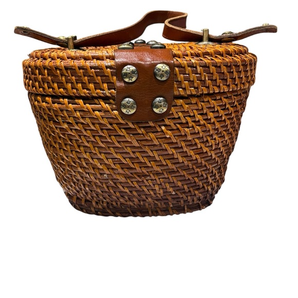 Patricia Nash Caselle Wicker Basket Bag Leather Trim Turn Lock Purse - Picture 4 of 16
